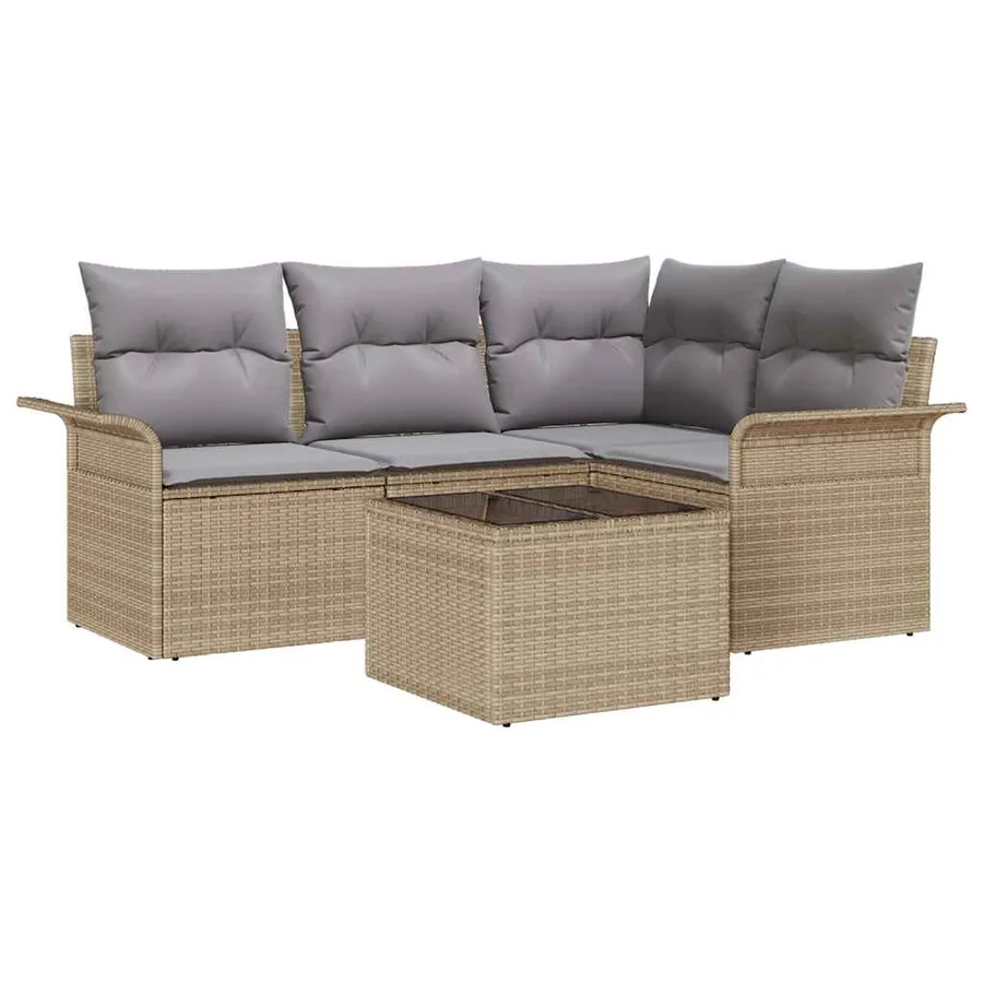 Ensemble de canapé de jardin 5 pcs Beige polyrotin - 2