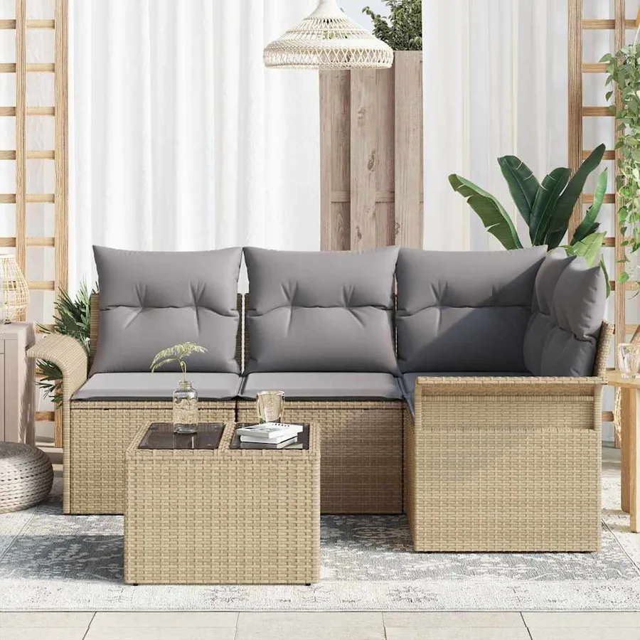 Ensemble de canapé de jardin 5 pcs Beige polyrotin - 3