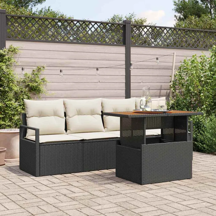 Ensemble de canapé de jardin avec coussin 5 pcs Noir et crème