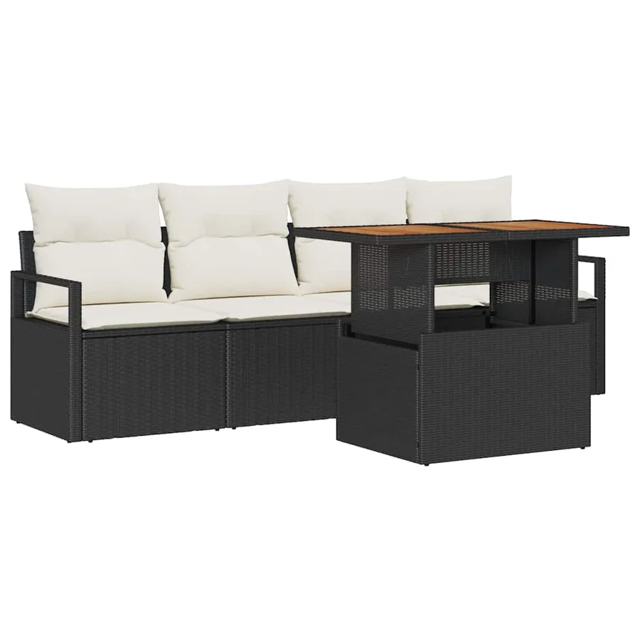 Ensemble de canapé de jardin avec coussin 5 pcs Noir et crème - 2