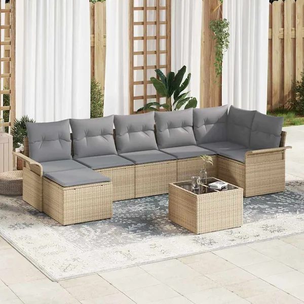 Ensemble de canapé de jardin 8 pcs Beige Poly rotin