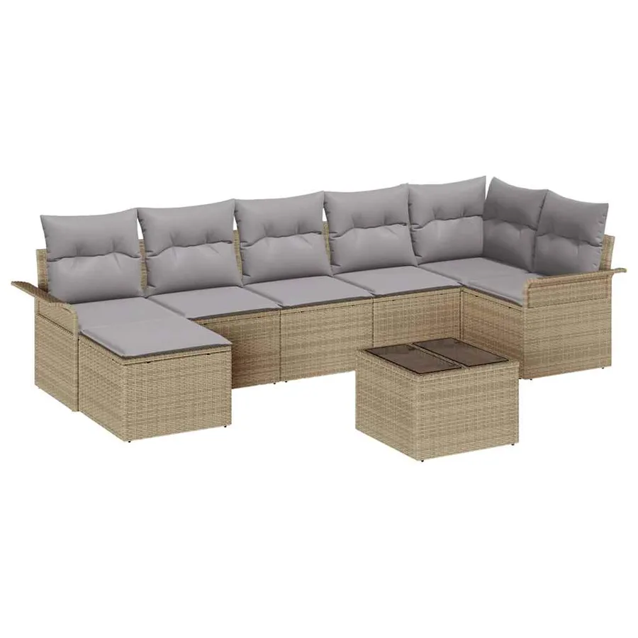 Ensemble de canapé de jardin 8 pcs Beige Poly rotin - 2
