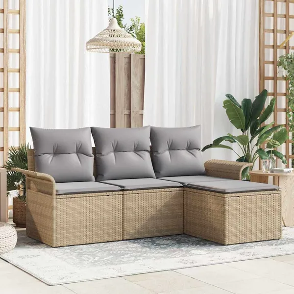 Ensemble de canapé de jardin 4 pcs Beige Poly rotin
