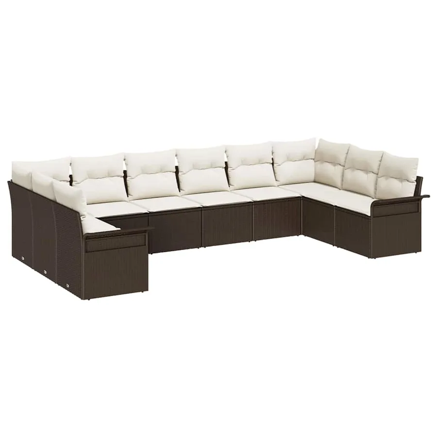 Ensemble de canapé de jardin 10 pcs Marron polyrotin - 2