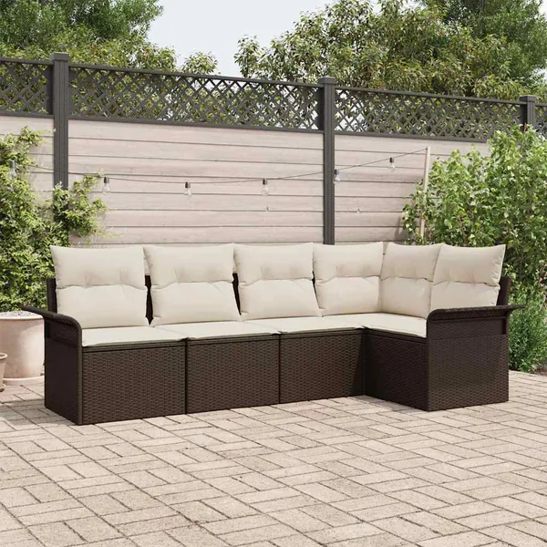 Ensemble de canapé de jardin 5 pcs Marron polyrotin