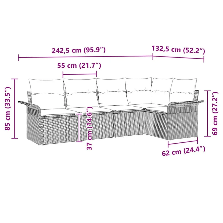 Ensemble de canapé de jardin 5 pcs Marron polyrotin - 15