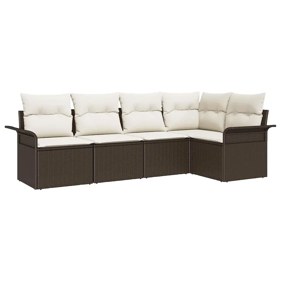 Ensemble de canapé de jardin 5 pcs Marron polyrotin - 2