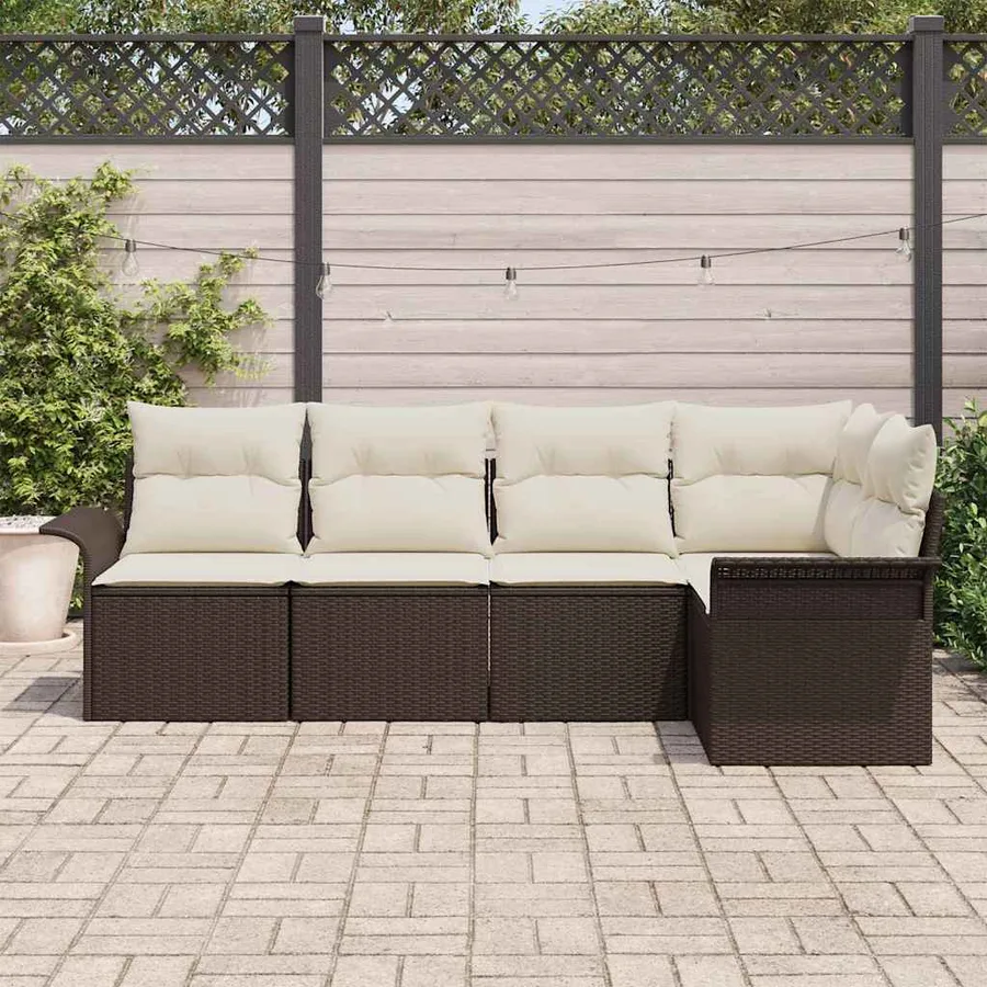Ensemble de canapé de jardin 5 pcs Marron polyrotin - 3