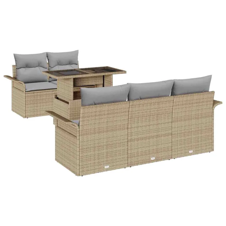 Ensemble de canapé de jardin 6 pcs Beige Poly Rattan - 2