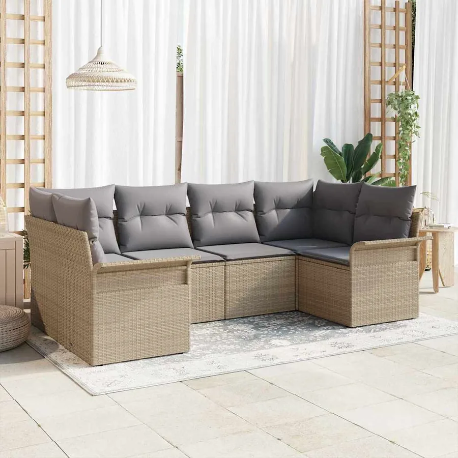 Ensemble de canapé de jardin 6 pcs Beige Poly rotin