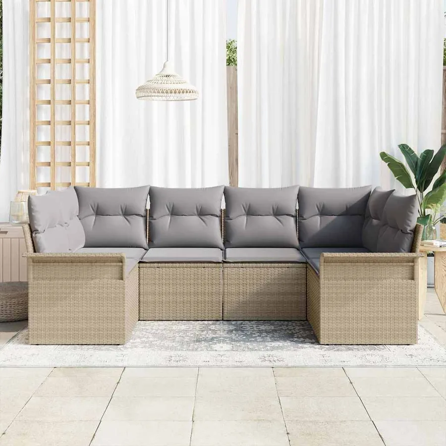 Ensemble de canapé de jardin 6 pcs Beige Poly rotin - 3