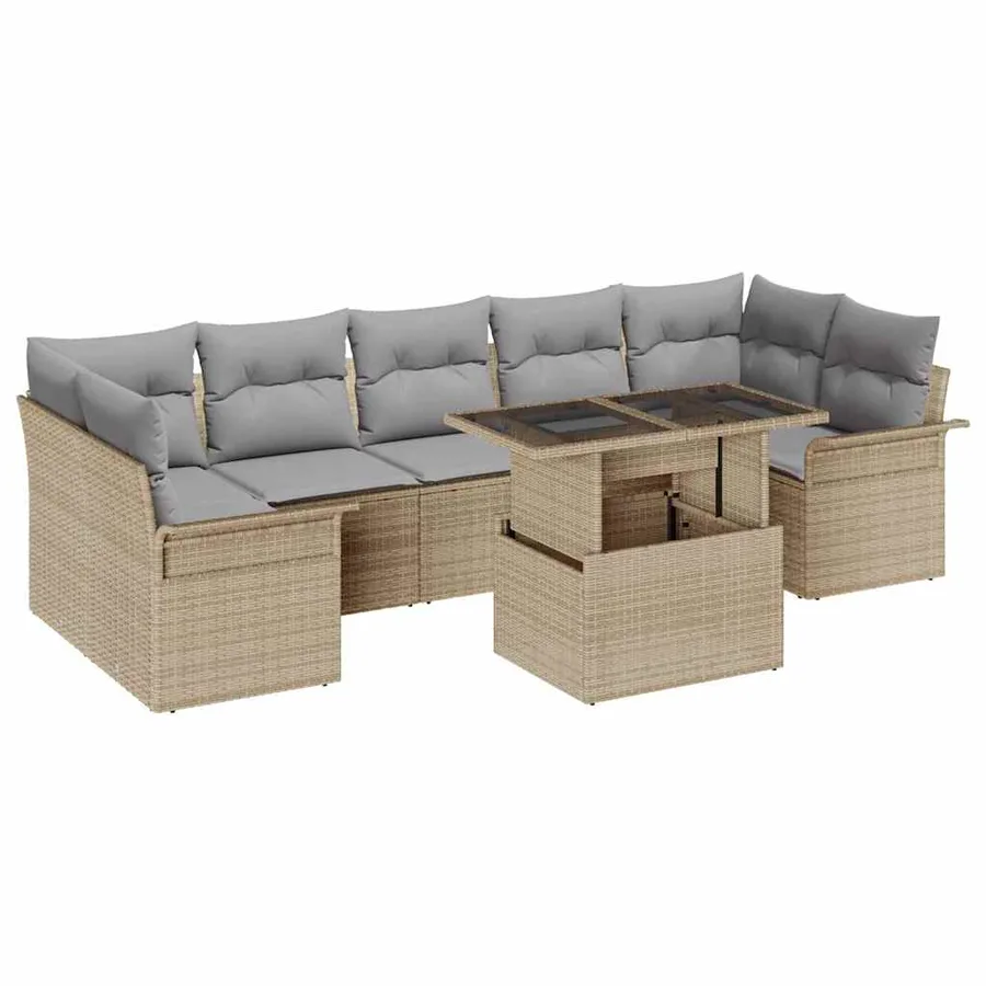 Ensemble de canapé de jardin 8 pcs Beige Poly rotin - 2