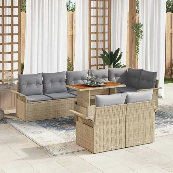 Ensemble de canapé de jardin 9 pcs Beige Poly rotin