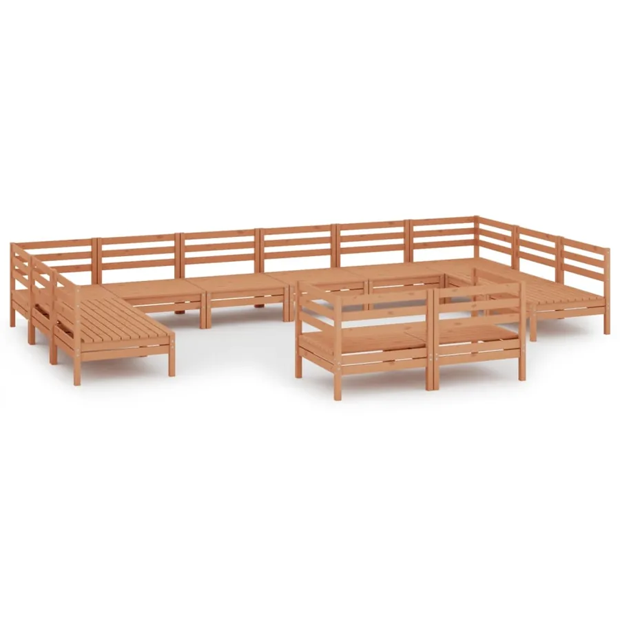 Salon de jardin 12 pcs Marron miel Bois de pin massif - 2