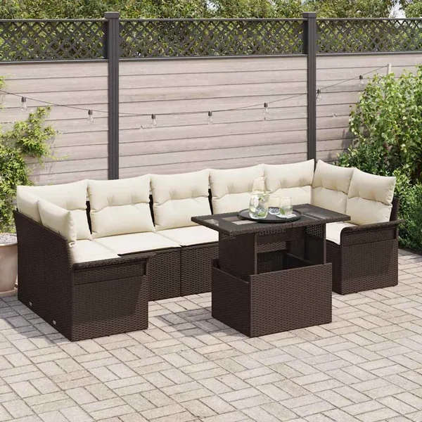 Ensemble de canapé de jardin 8 pcs Marron Poly rotin