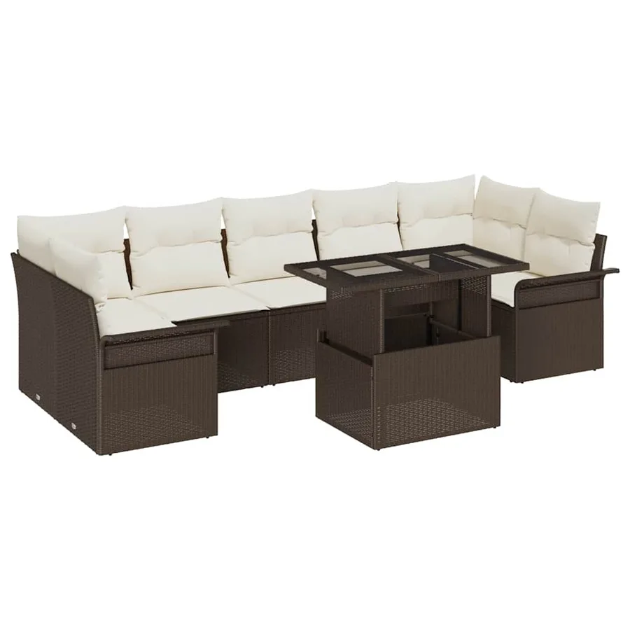 Ensemble de canapé de jardin 8 pcs Marron Poly rotin - 2