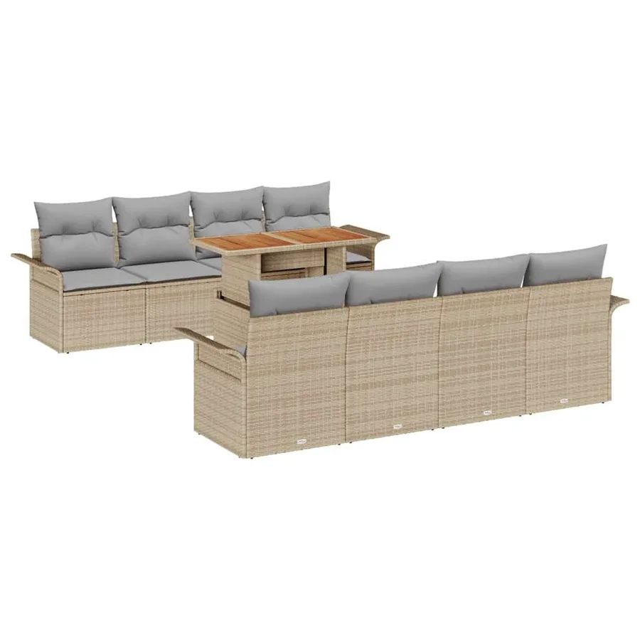 Ensemble de canapé de jardin 9 pcs Beige Poly rotin - 2