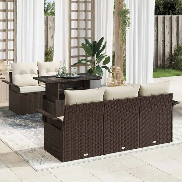Ensemble de canapé de jardin 6 pcs Marron Poly Rattan