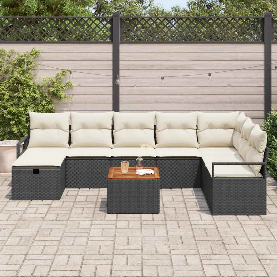 Ensemble de canapé de jardin avec coussin 9 pcs Noir polyrotin - 3