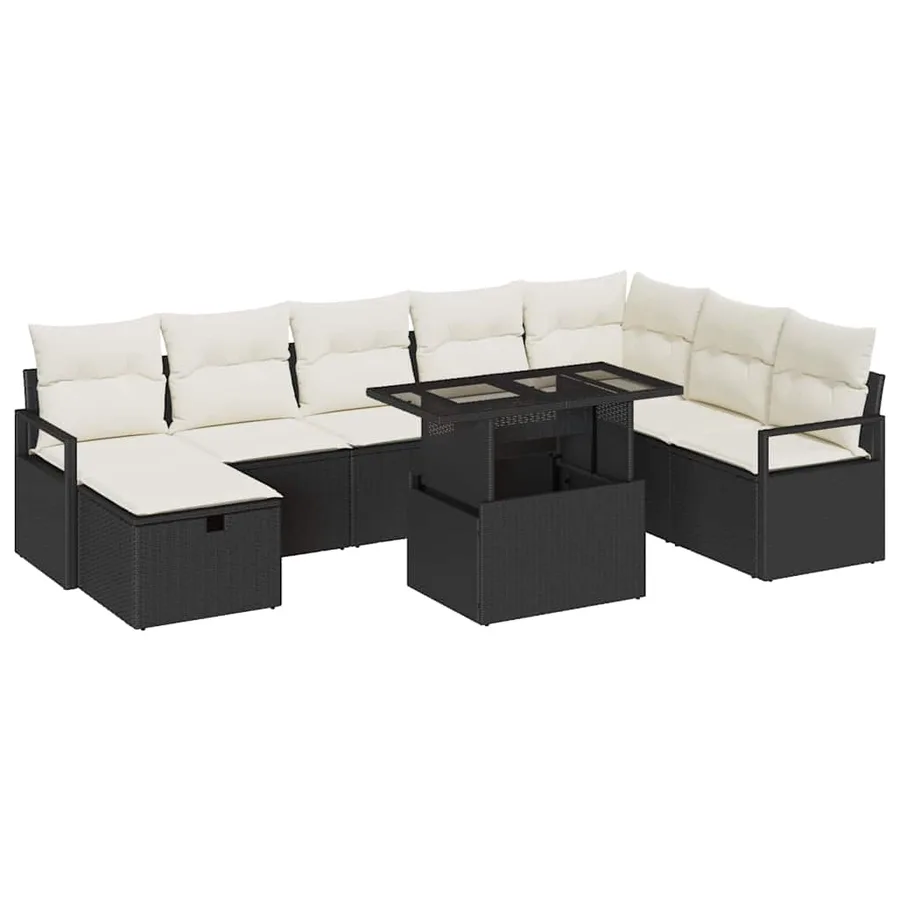 Ensemble de canapé de jardin avec coussin 9 pcs Noir Poly rotin - 2