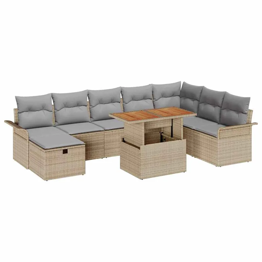 Ensemble de canapé de jardin 9 pcs Beige polyrotin - 2