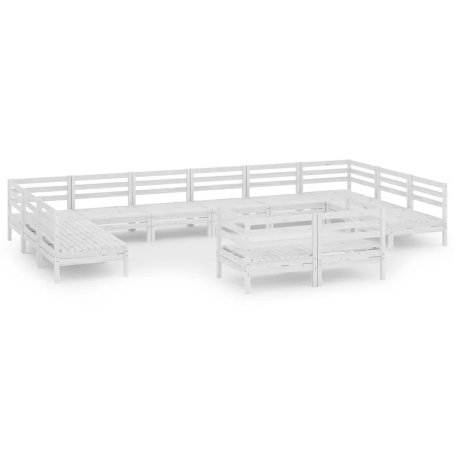 Salon de jardin 12 pcs Blanc Bois de pin massif - 2