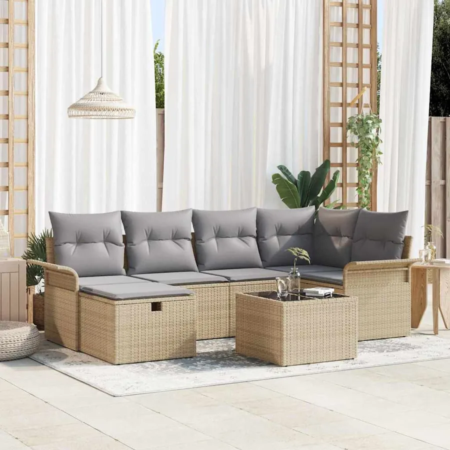 Ensemble de canapé de jardin avec coussin 7 pcs Poly rotin