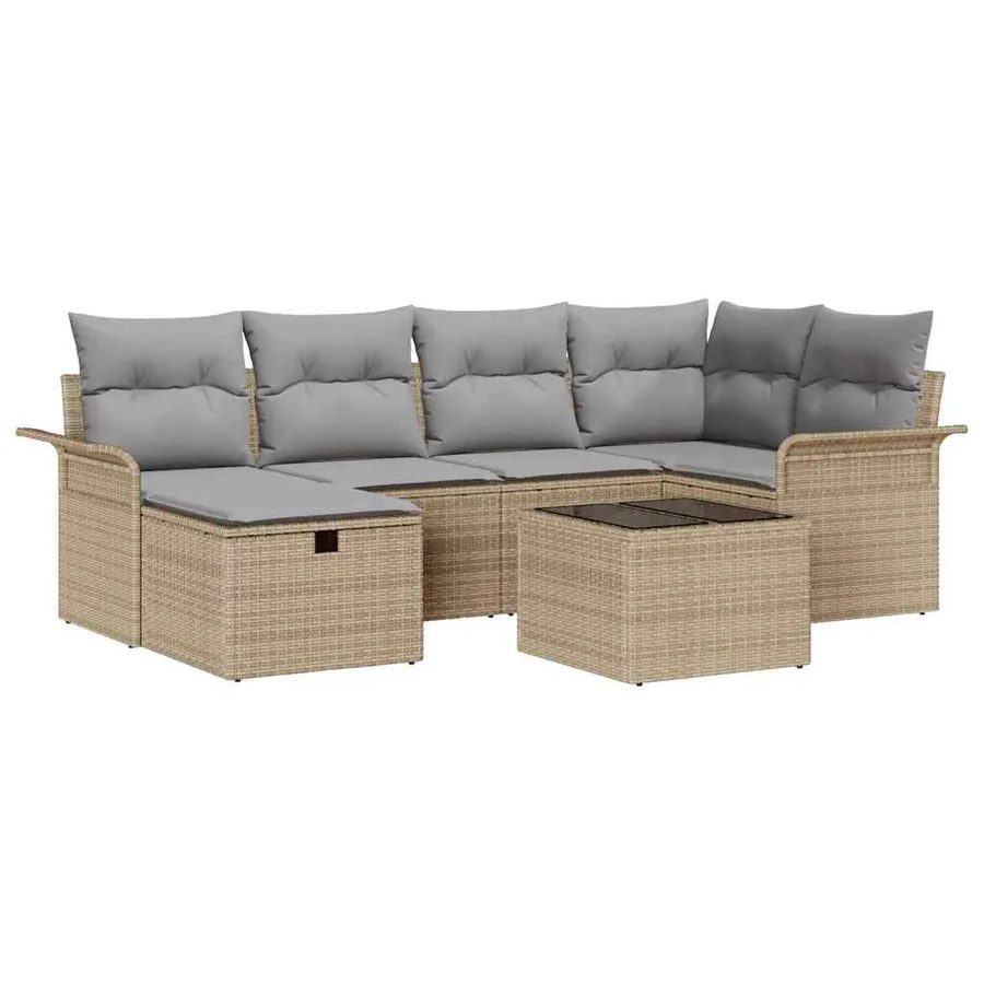 Ensemble de canapé de jardin avec coussin 7 pcs Poly rotin - 2