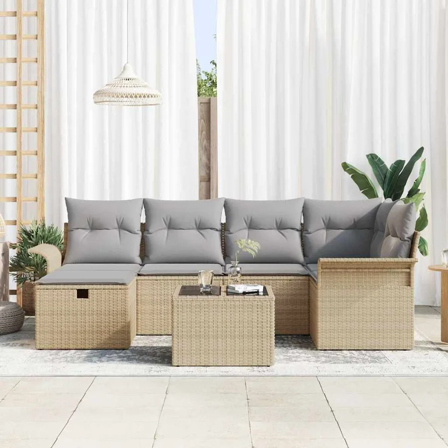 Ensemble de canapé de jardin avec coussin 7 pcs Poly rotin - 3