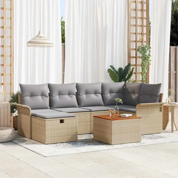 Ensemble de canapé de jardin 7 pcs Beige Poly rotin