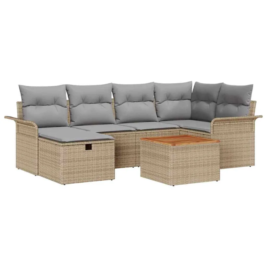 Ensemble de canapé de jardin 7 pcs Beige Poly rotin - 2