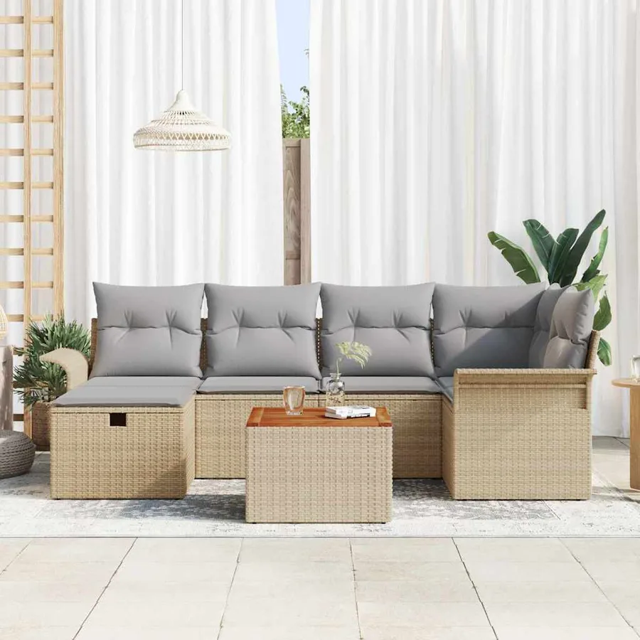 Ensemble de canapé de jardin 7 pcs Beige Poly rotin - 3