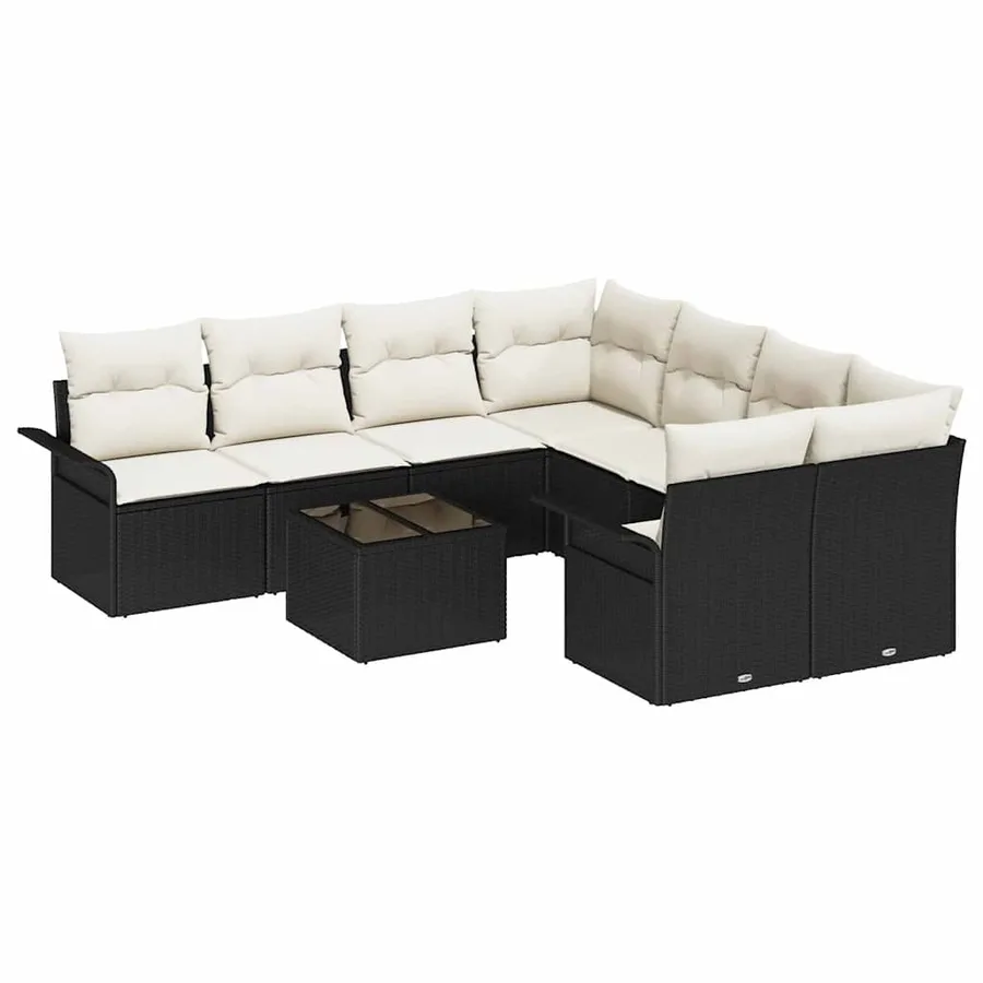 Ensemble de canapé de jardin 9 pcs Noir Poly rotin - 2