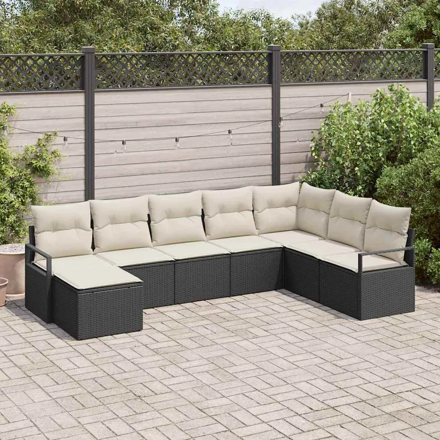 Ensemble de Canapés avec coussin 8 pcs Noir polyrotin