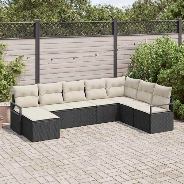 Ensemble de Canapés avec coussin 8 pcs Noir polyrotin
