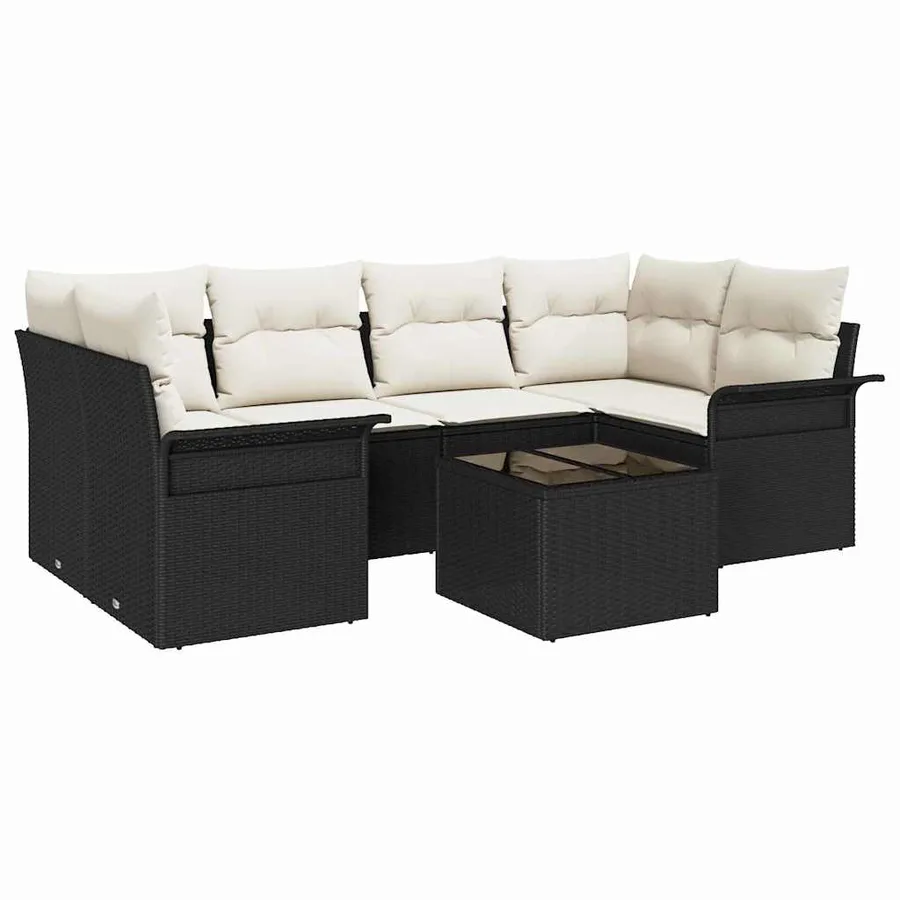 Ensemble de canapé de jardin avec coussin 7 pcs Noir polyrotin - 2