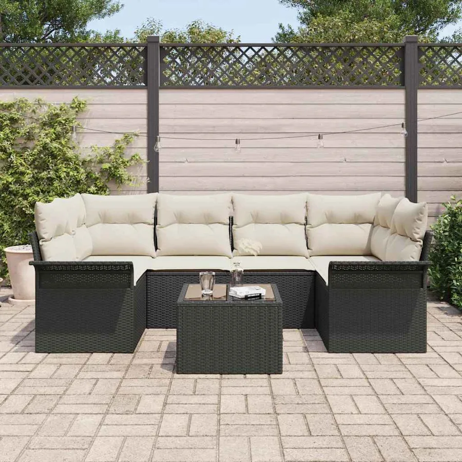 Ensemble de canapé de jardin avec coussin 7 pcs Noir polyrotin - 3