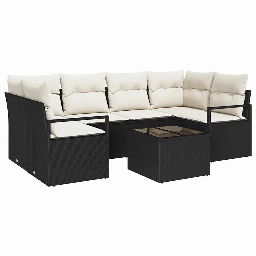 Ensemble de Canapés avec coussin 7 pcs Noir et Crème polyrotin - 2
