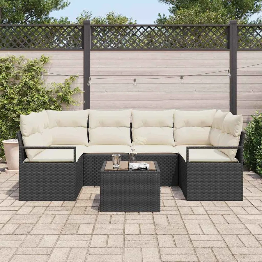 Ensemble de Canapés avec coussin 7 pcs Noir et Crème polyrotin - 3