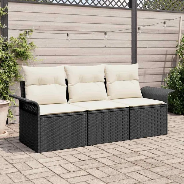 Ensemble de Canapés avec coussin 3 pcs Noir polyrotin