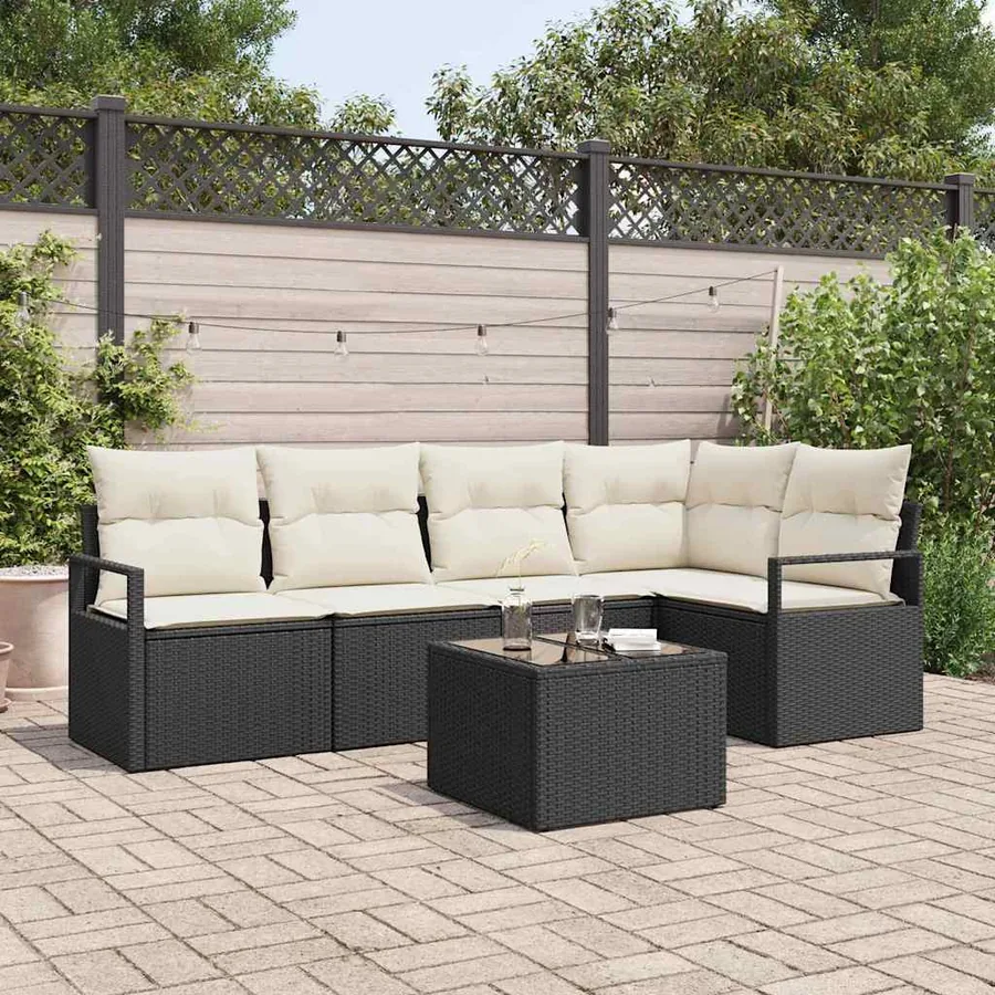 Ensemble de Canapés avec coussin 6 pcs Noir polyrotin