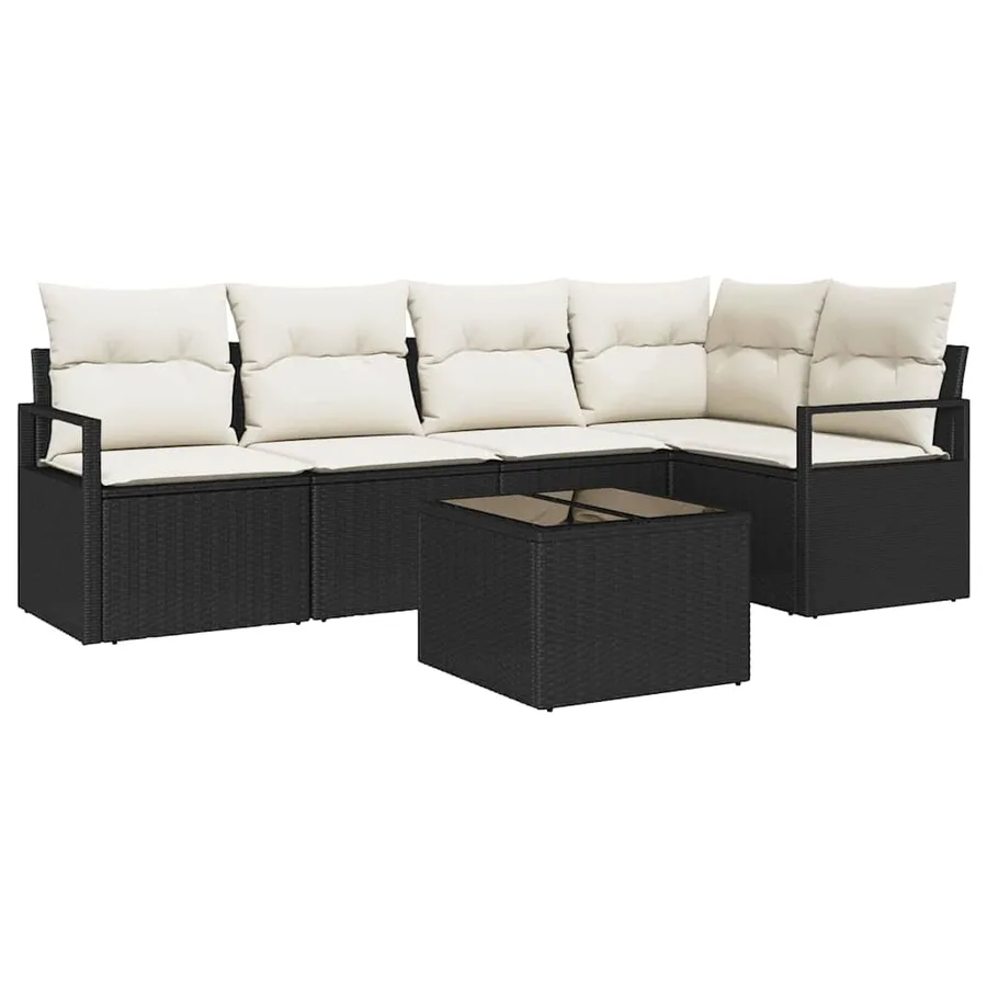 Ensemble de Canapés avec coussin 6 pcs Noir polyrotin - 2