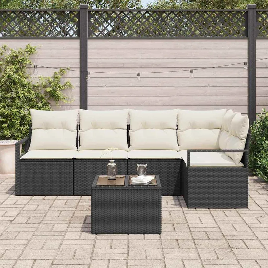 Ensemble de Canapés avec coussin 6 pcs Noir polyrotin - 3
