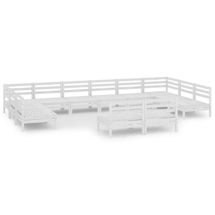 Salon de jardin 12 pcs Blanc Bois de pin massif - 2