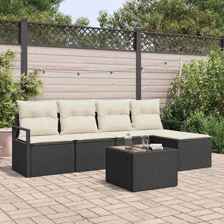 Ensemble de Canapés avec coussin 6 pcs Noir polyrotin