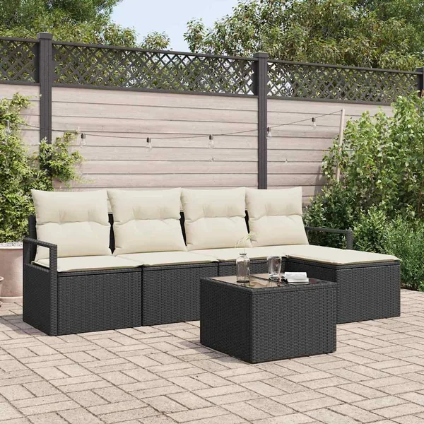 Ensemble de Canapés avec coussin 6 pcs Noir polyrotin