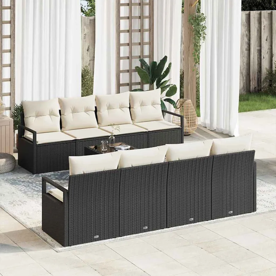 Ensemble de Canapés avec coussin 7 pcs Noir et Crème polyrotin