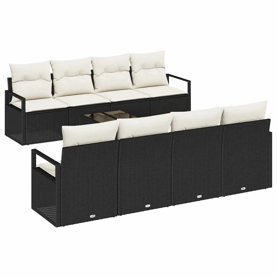 Ensemble de Canapés avec coussin 7 pcs Noir et Crème polyrotin - 2