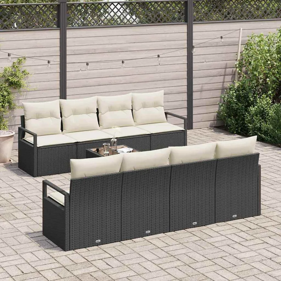 Ensemble de Canapés avec coussin 7 pcs Noir et Crème polyrotin - 3
