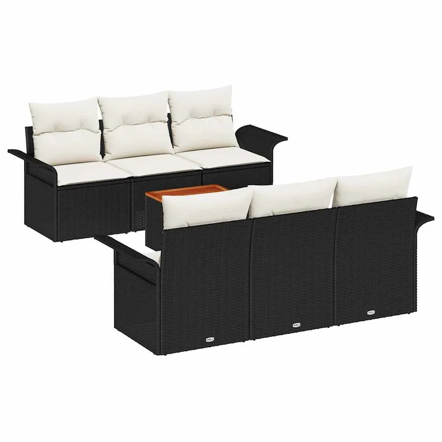 Ensemble de canapé de jardin avec coussin 7 pcs Noir polyrotin - 2
